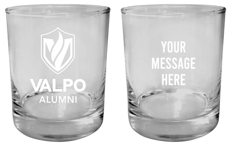 Valparaiso University Customizable 11 oz Round College Whiskey Glass – Officially Licensed Engraved Design Alumni