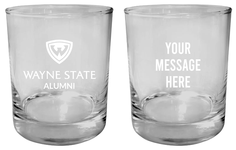 Wayne State Customizable 11 oz Round College Whiskey Glass – Officially Licensed Engraved Design Alumni