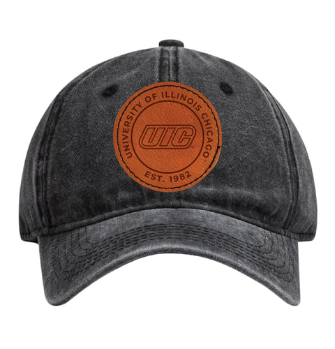 University of Illinois at Chicago Officially Licensed Dad Hat Unisex Soft Baseball Cap with Round Engraved Leather Patch Black