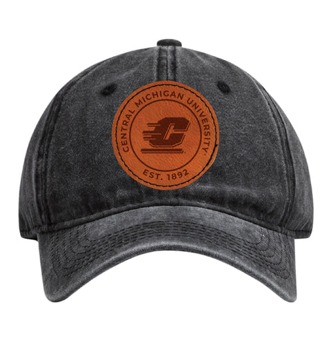 Central Michigan University Officially Licensed Dad Hat Unisex Soft Baseball Cap with Round Engraved Leather Patch Black