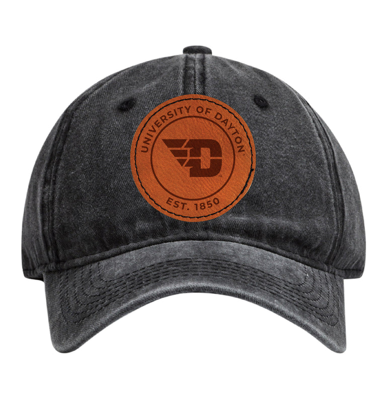 Dayton Flyers Officially Licensed Dad Hat Unisex Soft Baseball Cap with Round Engraved Leather Patch Black