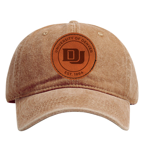 University of Denver Pioneers Officially Licensed Dad Hat Unisex Soft Baseball Cap with Round Engraved Leather Patch Coffee