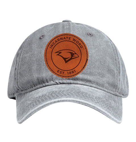 Incarnate Word Cardinals Officially Licensed Dad Hat - Unisex Baseball Cap with Round Engraved Leather Patch Gray