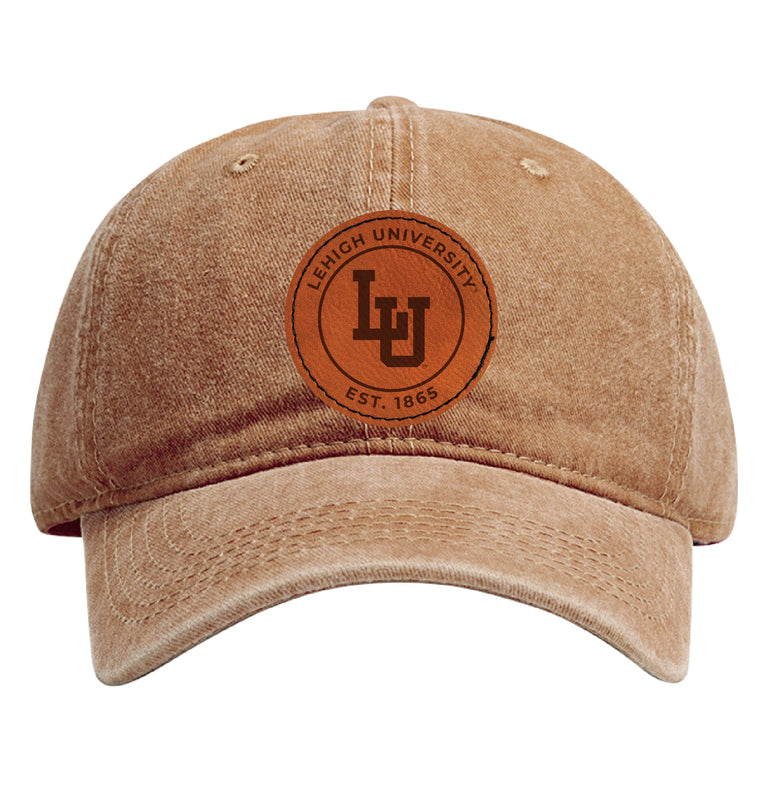 Lehigh University Mountain Hawks Officially Licensed Dad Hat - Unisex Baseball Cap with Round Engraved Leather Patch Coffee