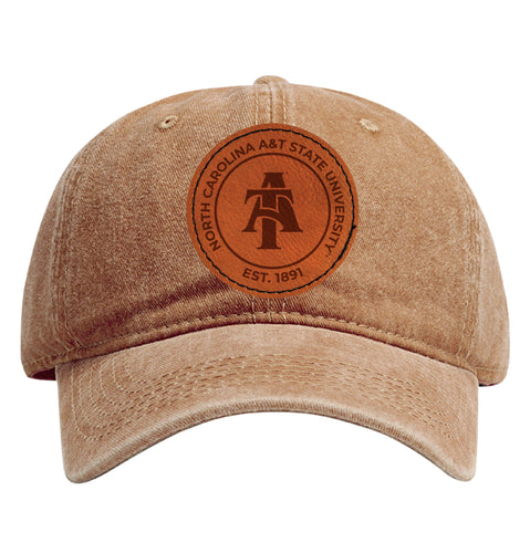 North Carolina A&T State Aggies Officially Licensed Dad Hat Unisex Soft Baseball Cap with Round Engraved Leather Patch Coffee
