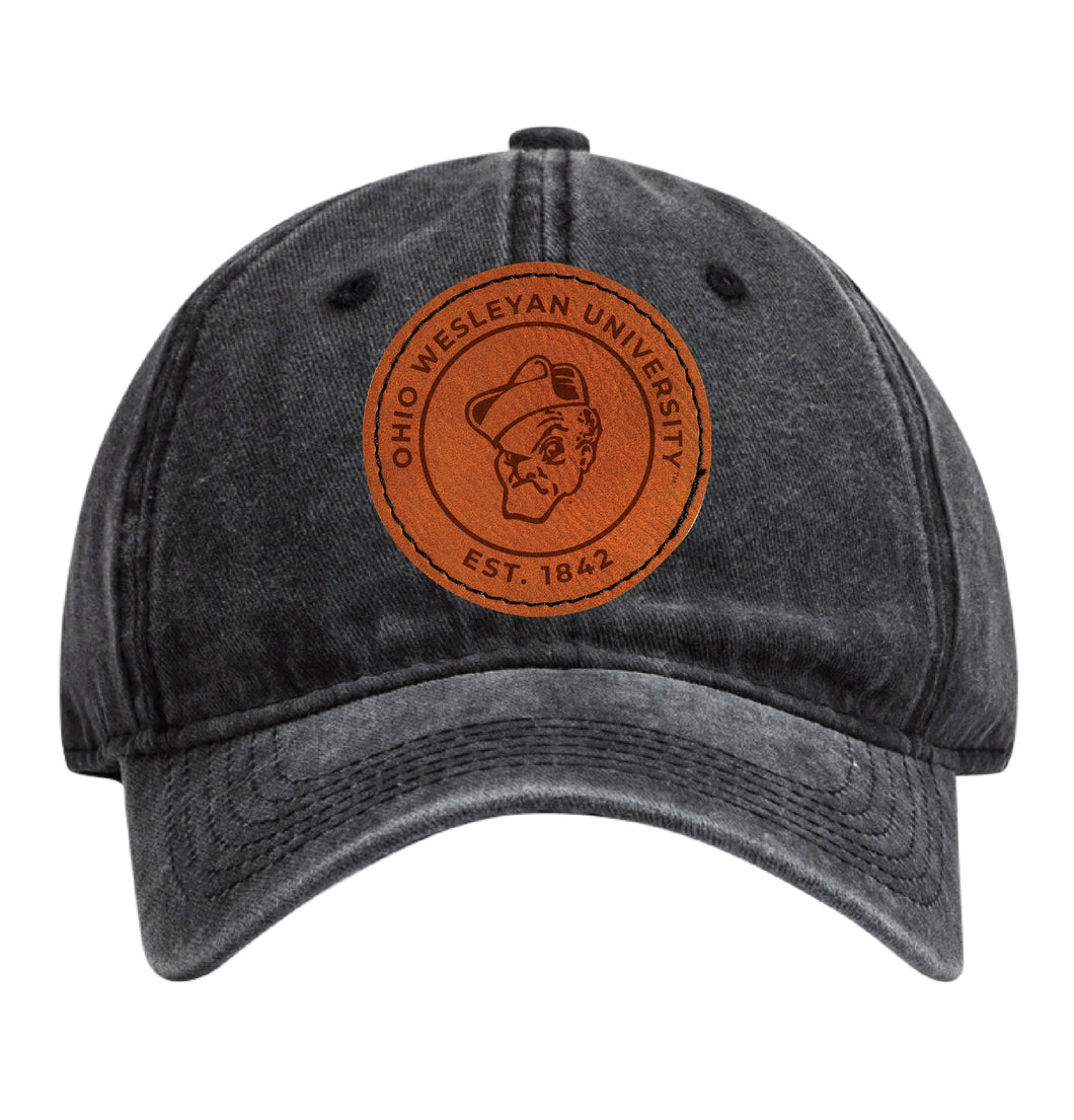 Ohio Wesleyan University Officially Licensed Dad Hat Unisex Soft Baseball Cap with Round Engraved Leather Patch Black