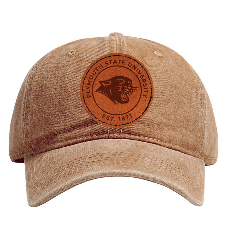 Plymouth State University Officially Licensed Dad Hat Unisex Soft Baseball Cap with Round Engraved Leather Patch Coffee