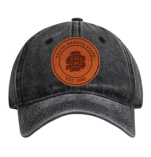 South Dakota State Jackrabbits Officially Licensed Dad Hat Unisex Soft Baseball Cap with Round Engraved Leather Patch Black