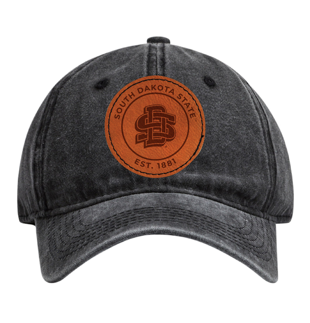 South Dakota State Jackrabbits Officially Licensed Dad Hat Unisex Soft Baseball Cap with Round Engraved Leather Patch Black