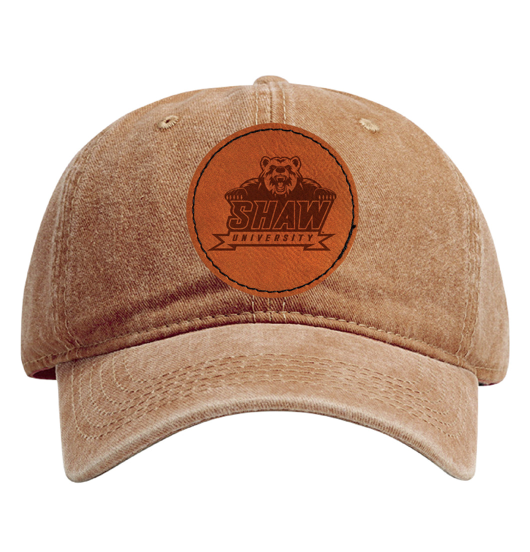 Shaw University Bears Officially Licensed Dad Hat - Unisex Baseball Cap with Round Engraved Leather Patch Coffee