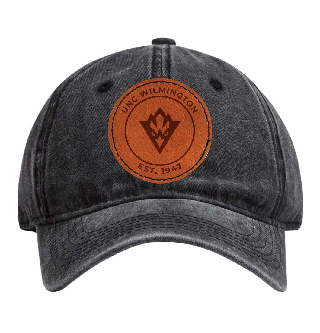 North Carolina Wilmington Seahawks Officially Licensed Dad Hat Unisex Soft Baseball Cap with Round Engraved Leather Patch Black