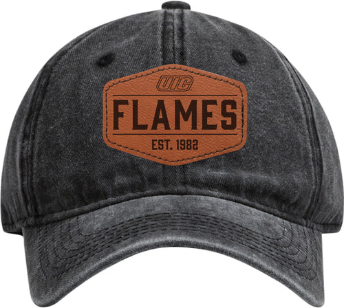 University of Illinois at Chicago Officially Licensed Dad Hat Unisex Soft Baseball Cap with Hexagon Engraved Leather Patch Black