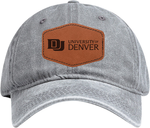 University of Denver Pioneers Officially Licensed Dad Hat Unisex Soft Baseball Cap with Hexagon Engraved Leather Patch Gray
