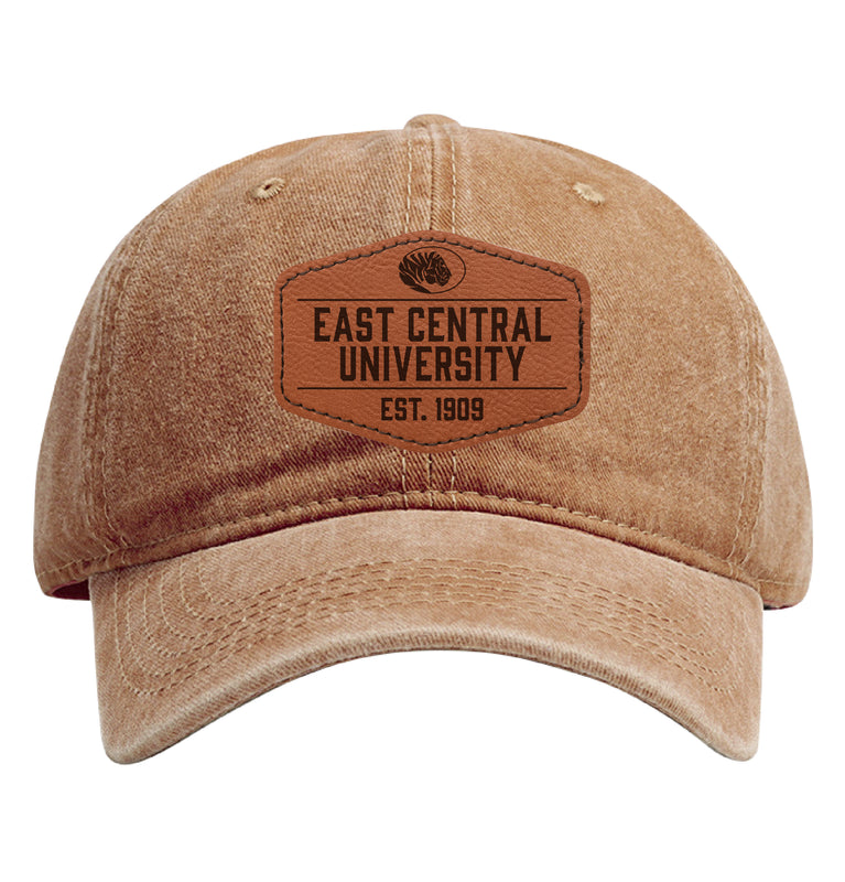 East Central University Tigers Officially Licensed Dad Hat Unisex Soft Baseball Cap with Hexagon Engraved Leather Patch