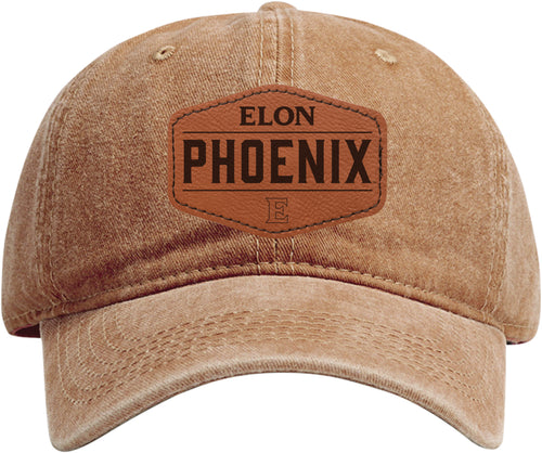Elon University Officially Licensed Dad Hat Unisex Soft Baseball Cap with Hexagon Engraved Leather Patch Coffee