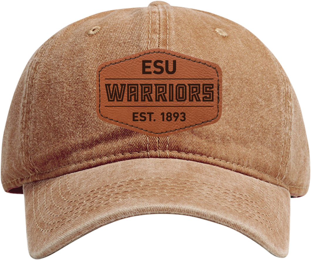 East Stroudsburg University Officially Licensed Dad Hat Unisex Soft Baseball Cap with Hexagon Engraved Leather Patch Coffee