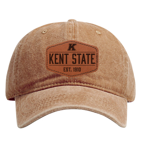 Kent State University Officially Licensed Dad Hat Unisex Soft Baseball Cap with Hexagon Engraved Leather Patch Coffee