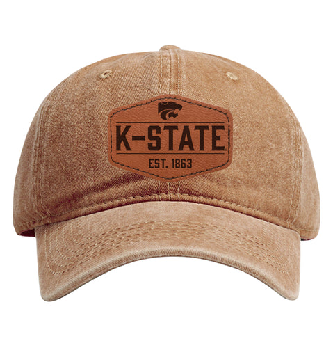 Kansas State Wildcats Officially Licensed Dad Hat Unisex Soft Baseball Cap with Hexagon Engraved Leather Patch Coffee