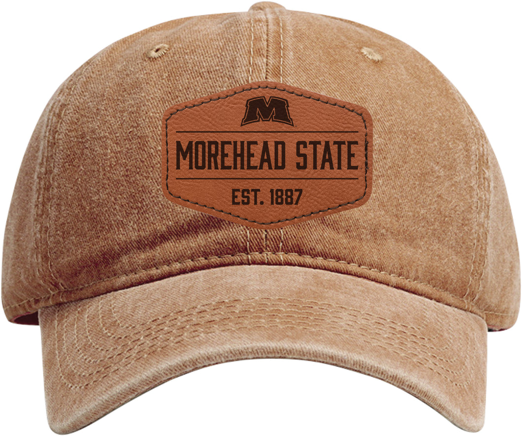 Morehead State University Officially Licensed Dad Hat Unisex Soft Baseball Cap with Hexagon Engraved Leather Patch Coffee