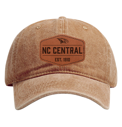 North Carolina Central Eagles Officially Licensed Dad Hat Unisex Soft Baseball Cap with Hexagon Engraved Leather Patch Coffee