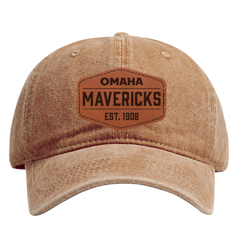 Nebraska at Omaha Officially Licensed Dad Hat Unisex Soft Baseball Cap with Hexagon Engraved Leather Patch Coffee