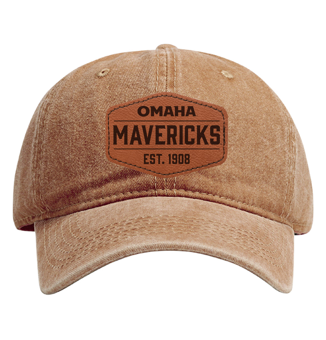 Nebraska at Omaha Officially Licensed Dad Hat Unisex Soft Baseball Cap with Hexagon Engraved Leather Patch Coffee