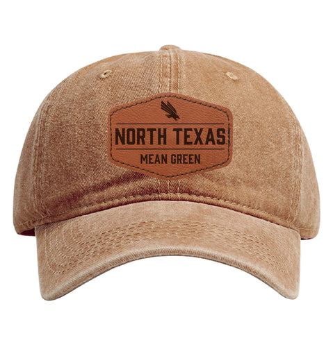 North Texas Officially Licensed Dad Hat Unisex Soft Baseball Cap with Hexagon Engraved Leather Patch Coffee