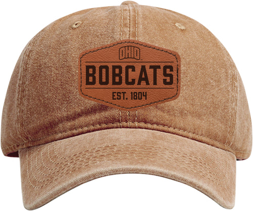 Ohio University Officially Licensed Dad Hat Unisex Soft Baseball Cap with Hexagon Engraved Leather Patch Coffee