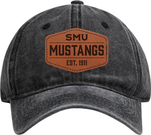 Southern Methodist University Officially Licensed Dad Hat Unisex Soft Baseball Cap with Hexagon Engraved Leather Patch Black