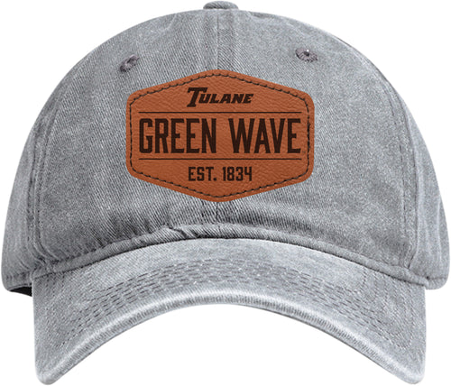 Tulane University Green Wave Officially Licensed Dad Hat Unisex Soft Baseball Cap with Hexagon Engraved Leather Patch Gray