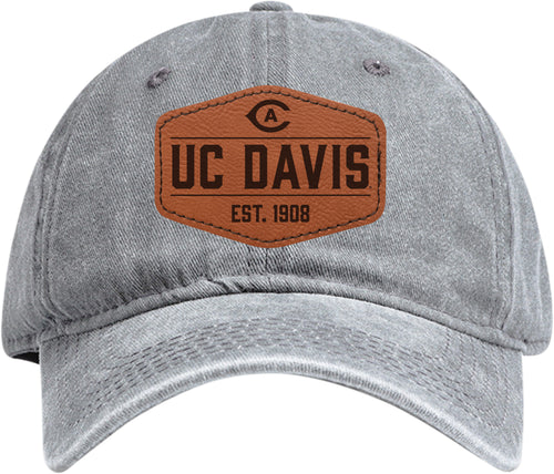 UC Davis Aggies Officially Licensed Dad Hat Unisex Soft Baseball Cap with Hexagon Engraved Leather Patch Gray