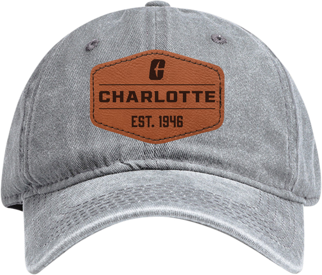 North Carolina Charlotte Forty-Niners Officially Licensed Dad Hat Unisex Soft Baseball Cap with Hexagon Engraved Leather Patch Gray