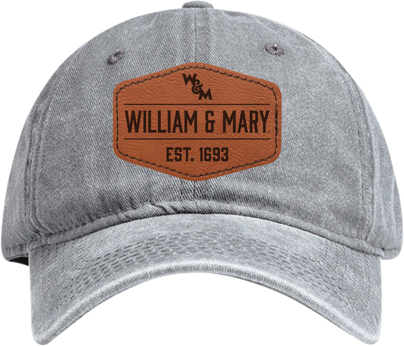 William and Mary Officially Licensed Dad Hat Unisex Soft Baseball Cap with Hexagon Engraved Leather Patch Gray