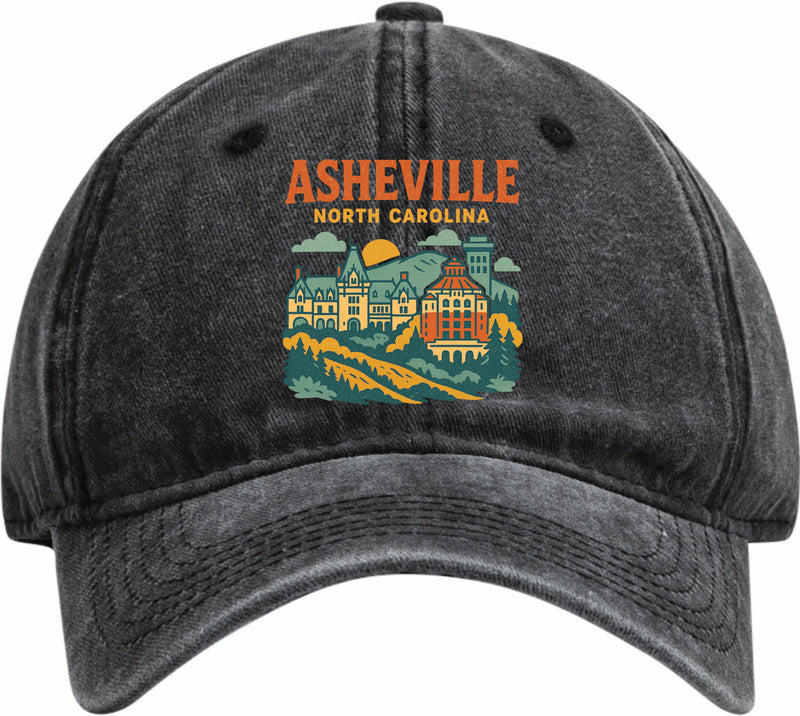 Asheville North Carolina Vintage Design Black Dad Hat – Unisex Soft Baseball Cap Black