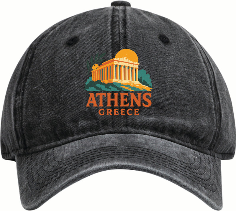 Athens Greece Vintage Design Black Dad Hat – Unisex Soft Baseball Cap Black