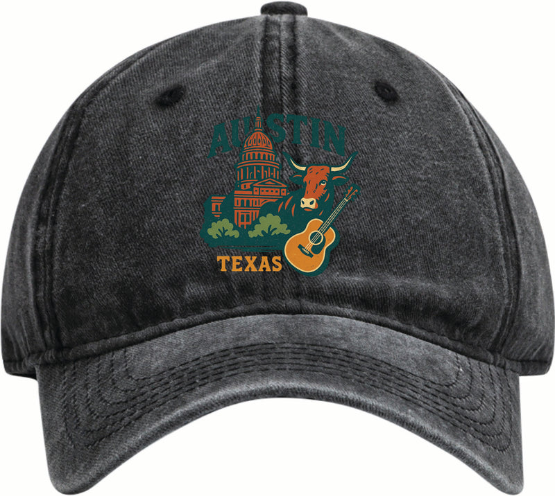 Austin Texas Vintage Design Black Dad Hat – Unisex Soft Baseball Cap Black