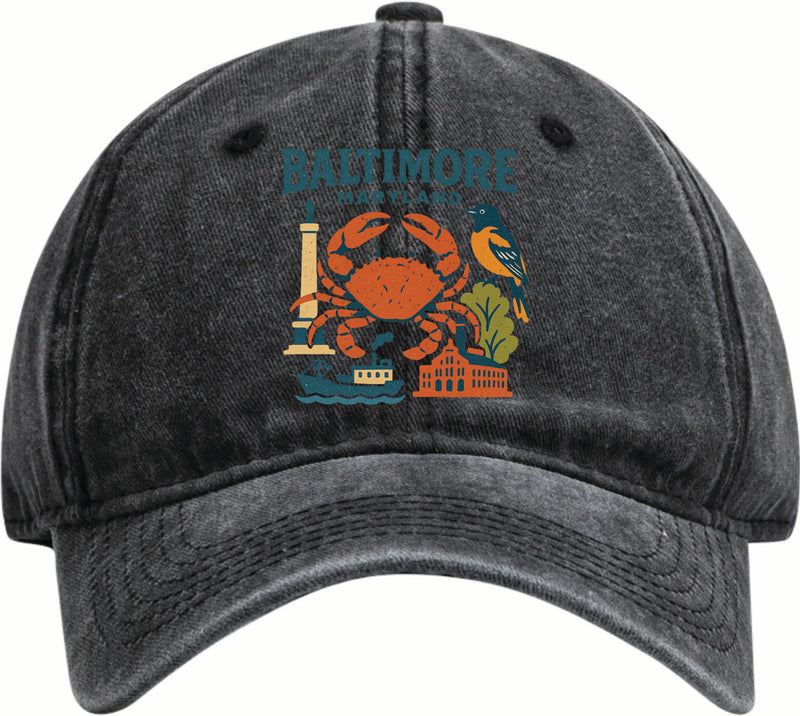 Baltimore Maryland Vintage Design Black Dad Hat – Unisex Soft Baseball Cap Black