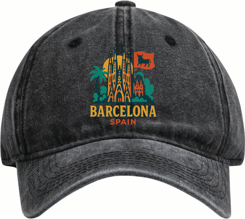 Barcelona Spain Vintage Design Black Dad Hat – Unisex Soft Baseball Cap Black