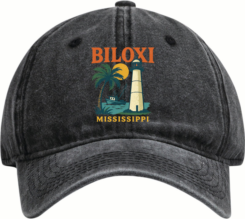 Biloxi Mississippi Vintage Design Black Dad Hat – Unisex Soft Baseball Cap Black