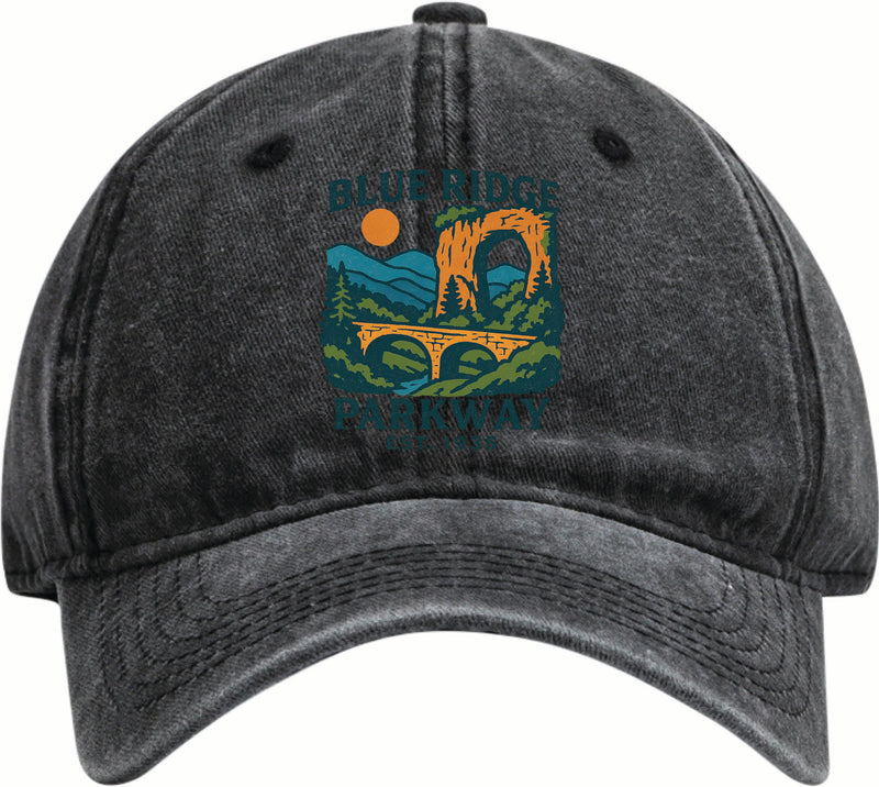 Blue Ridge Parkway Vintage Design Black Dad Hat – Unisex Soft Baseball Cap Black