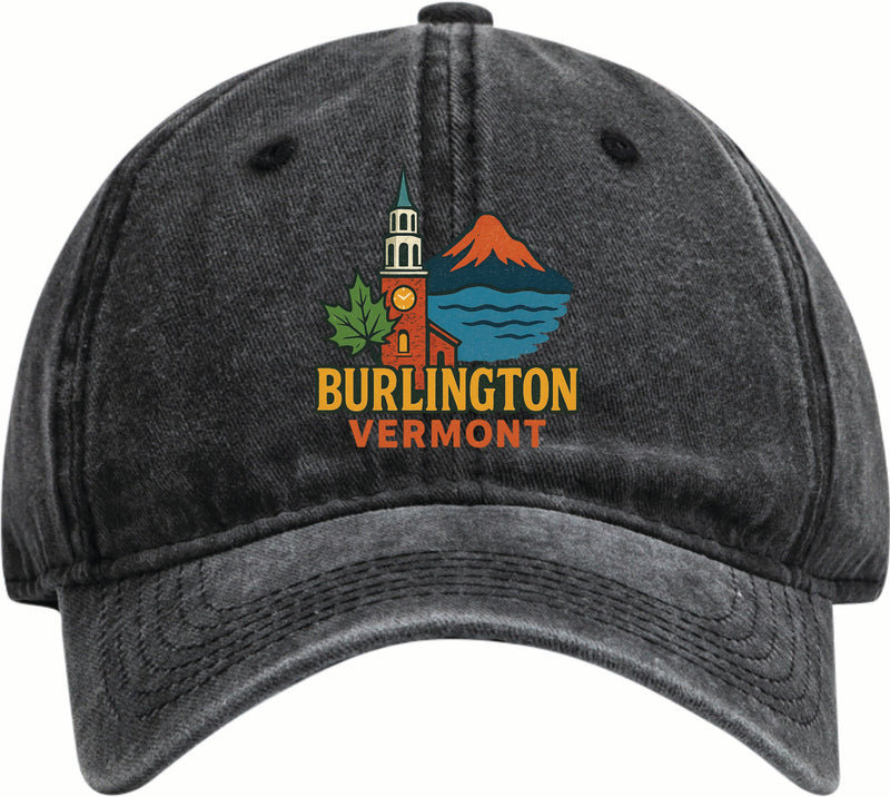 Burlington Vermont Vintage Design Black Dad Hat – Unisex Soft Baseball Cap Black