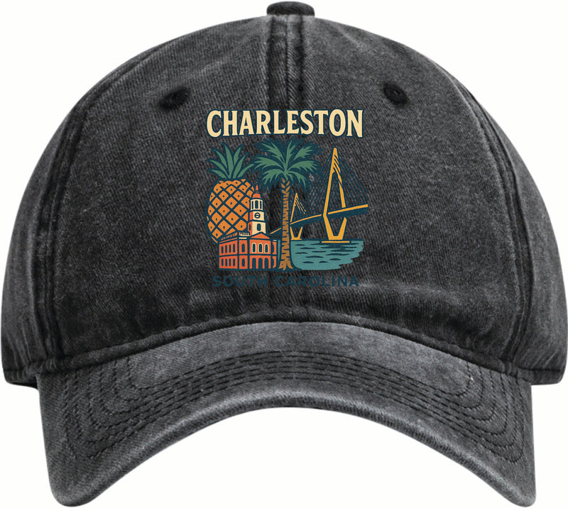 Charleston South Carolina Vintage Design Black Dad Hat – Unisex Soft Baseball Cap Black