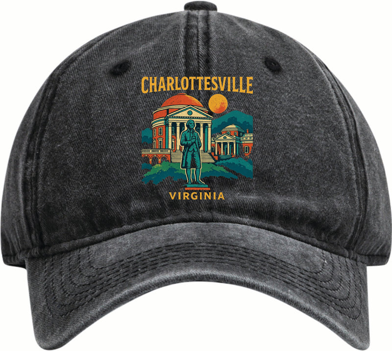 Charlottesville Virginia Vintage Design Black Dad Hat – Unisex Soft Baseball Cap Black