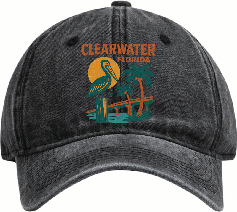 Clearwater Florida Vintage Design Black Dad Hat – Unisex Soft Baseball Cap Black
