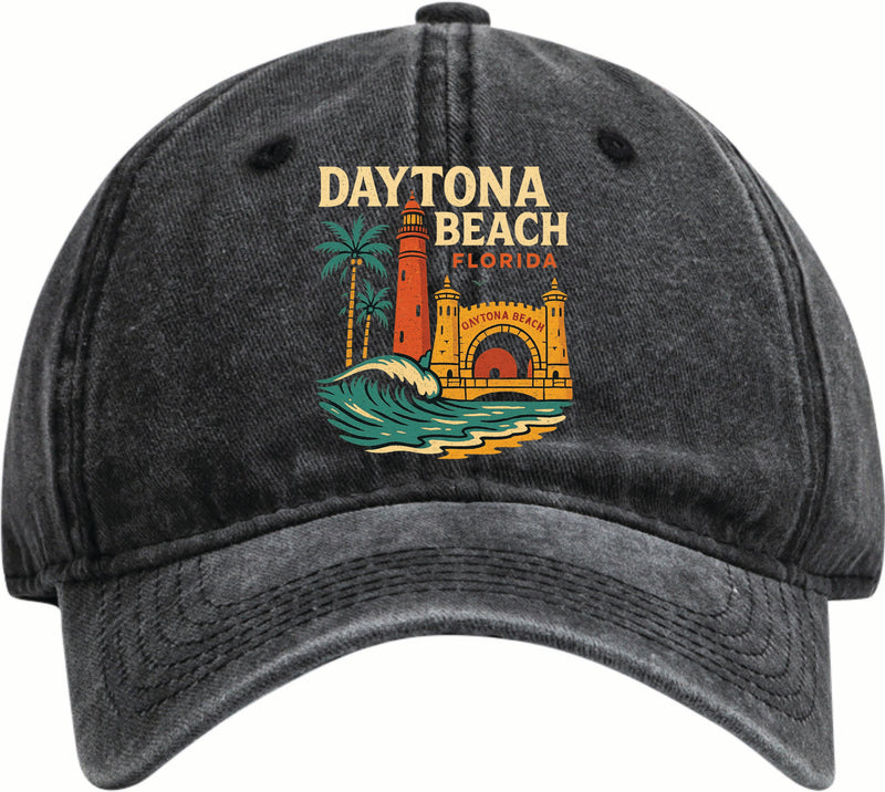 Daytona Beach Florida Vintage Design Black Dad Hat – Unisex Soft Baseball Cap Black