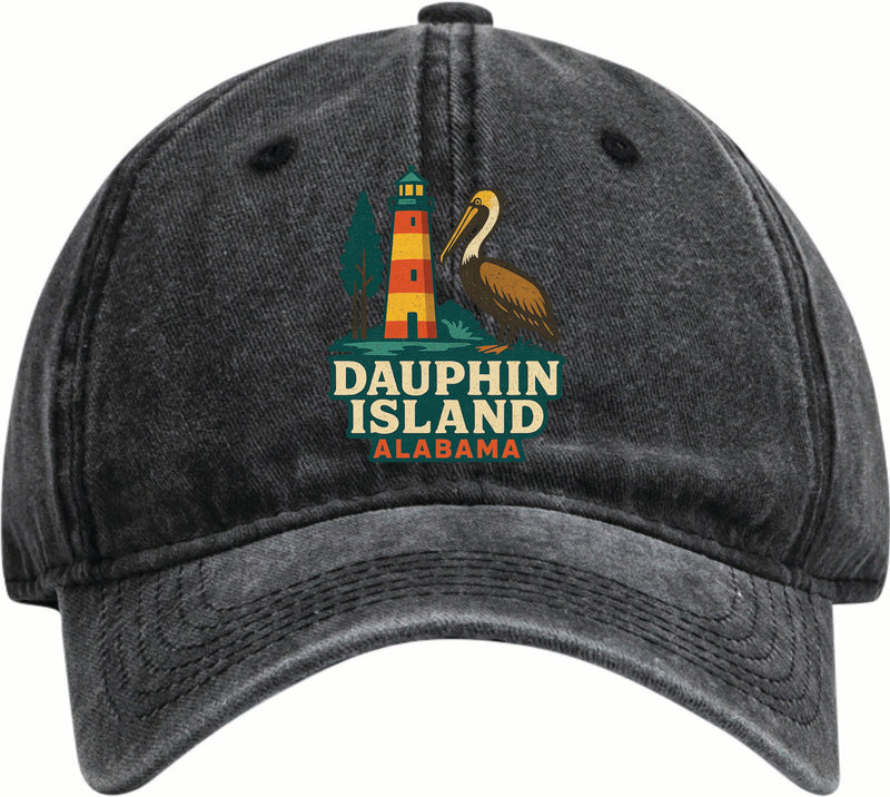 Dauphin Island Alabama Vintage Design Black Dad Hat – Unisex Soft Baseball Cap Black
