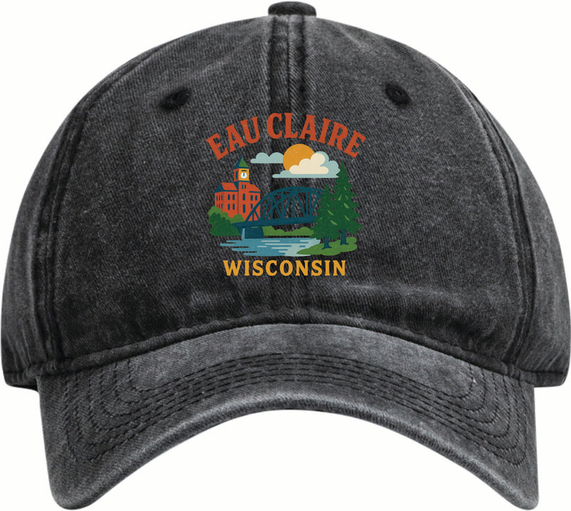 Eau Claire Wisconsin Vintage Design Black Dad Hat – Unisex Soft Baseball Cap Black