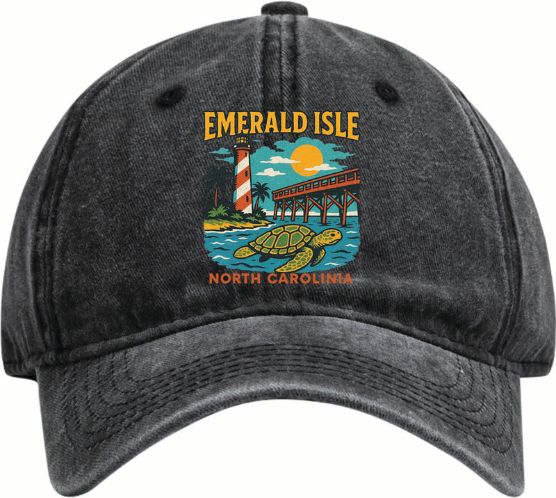 Emerald Isle North Carolina Vintage Design Black Dad Hat – Unisex Soft Baseball Cap Black