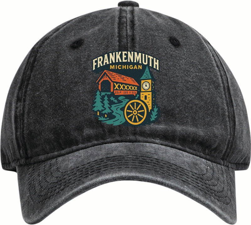 Frankenmuth Michigan Vintage Design Black Dad Hat – Unisex Soft Baseball Cap Black