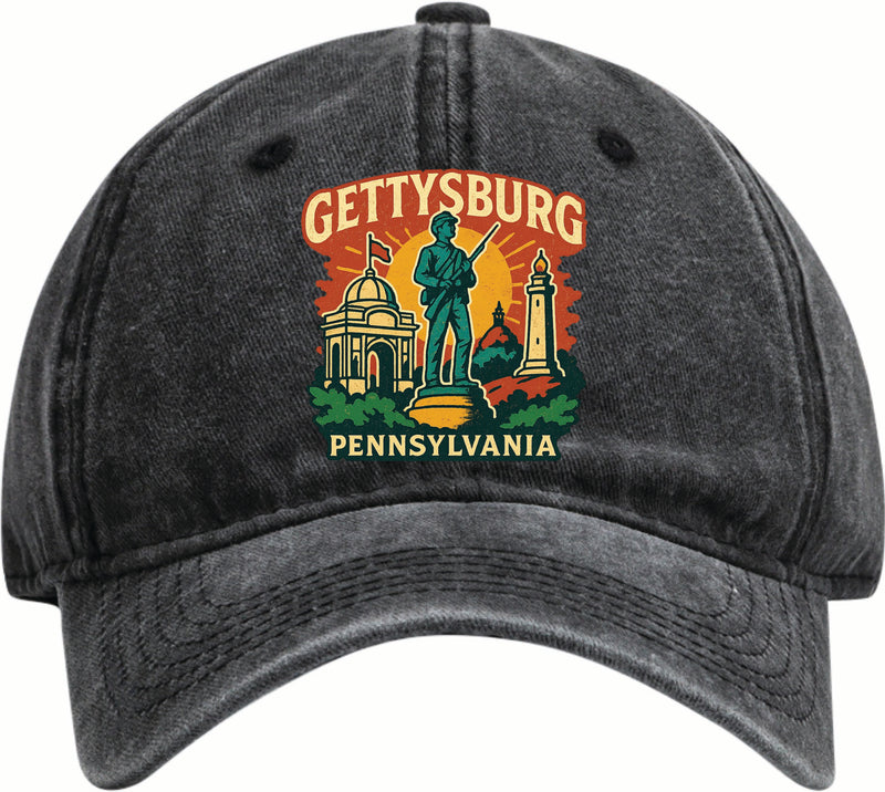 Gettysburg Pennsylvania Vintage Design Black Dad Hat – Unisex Soft Baseball Cap Black